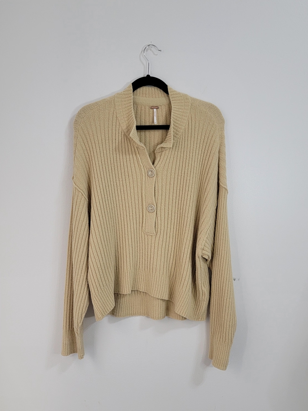 Cozy Rib-Knit Button Henley Sweater in Beige